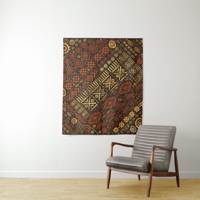 Ethnic African Pattern- browns and golds #5 Tapestry (In Situ)