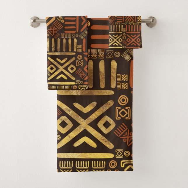 Ethnic African Pattern- browns and golds #6 Bath Towel Set (Insitu)