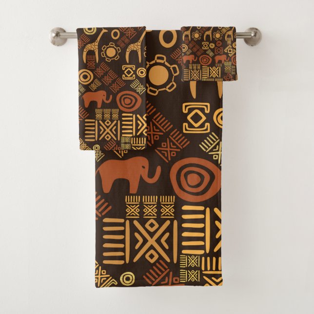 Ethnic African Pattern- browns and golds #7 Bath Towel Set (Insitu)