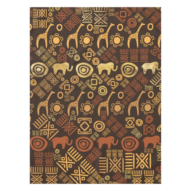 Ethnic African Pattern- browns and golds #7 Tablecloth (Front)