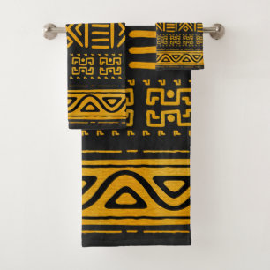 Ethnic African Pattern Yellow and Black Bath Towel Set