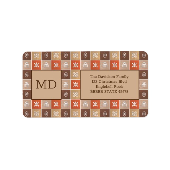 Ethnic African Style Geometric Adinkra Simbols Label (Front)