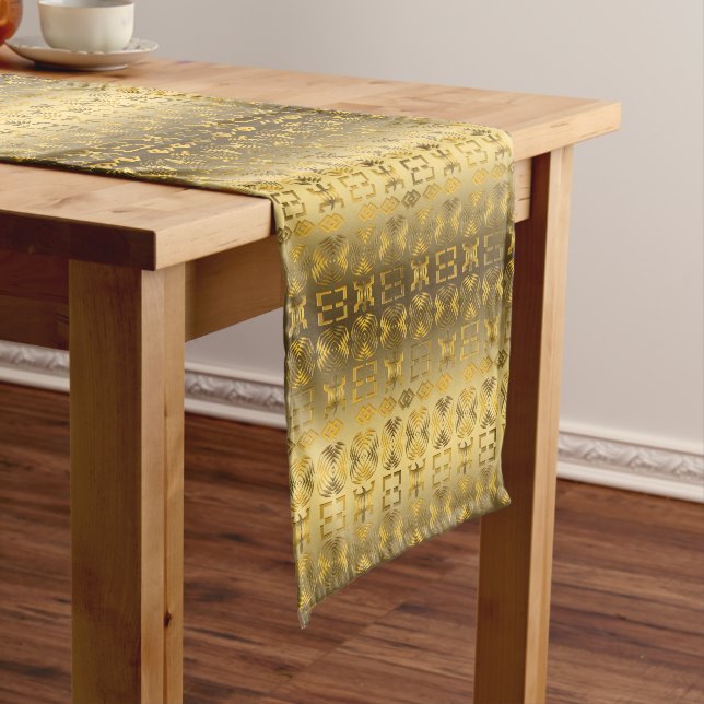 Ethnic african tribal golden  pattern short table runner (In Situ)
