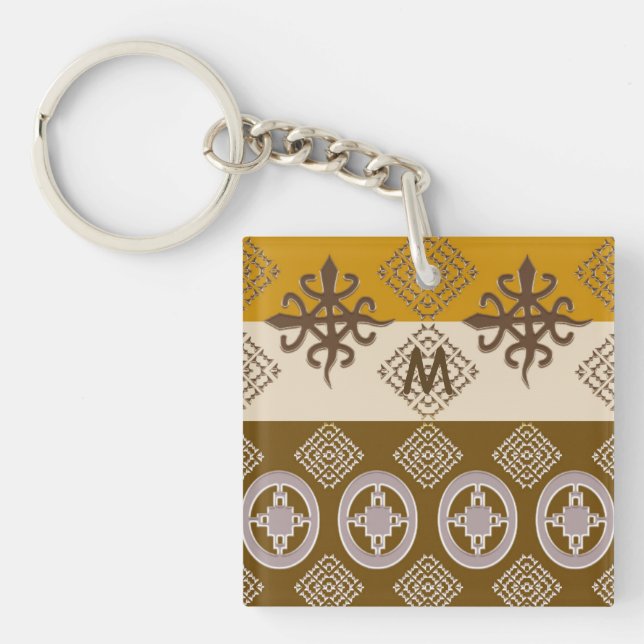 Ethnic african tribal pattern. Adinkra. Monogram. Keychain (Front)