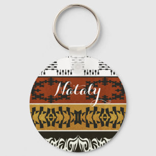 Ethnic african tribal pattern. Name. Monogram. Keychain