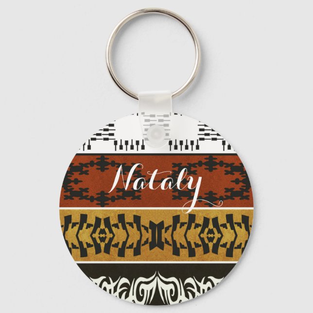 Ethnic african tribal pattern. Name. Monogram. Keychain (Front)