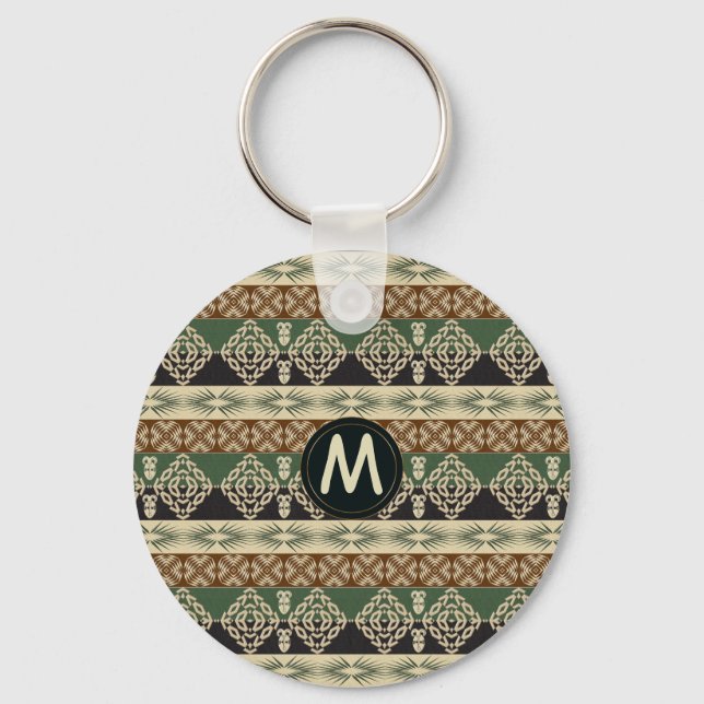 Ethnic african tribal striped pattern.monogram. keychain (Front)