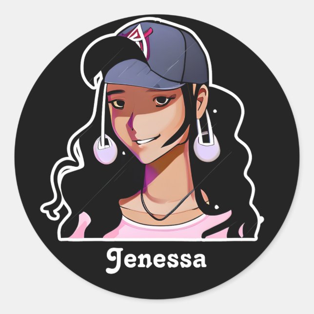 Ethnic Anime Girl  Personalized  Classic Round Sticker (Front)