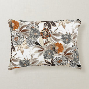 Ethnic art flowers and leaves illustration pattern accent pillow