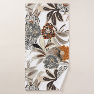 Ethnic art flowers and leaves illustration pattern bath towel