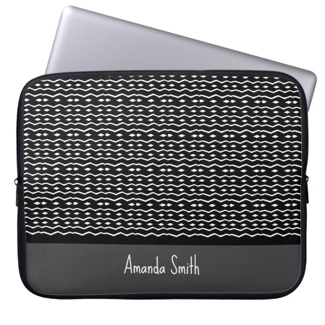 Ethnic, Awesome Black and White Pattern Laptop Sleeve (Front)