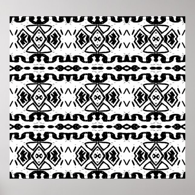 Ethnic Aztec, Vintage Striped Pattern. Poster (Front)