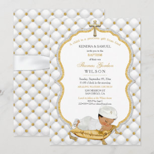 Ethnic Baby Boy Baptism Christening Gold Cross Invitation