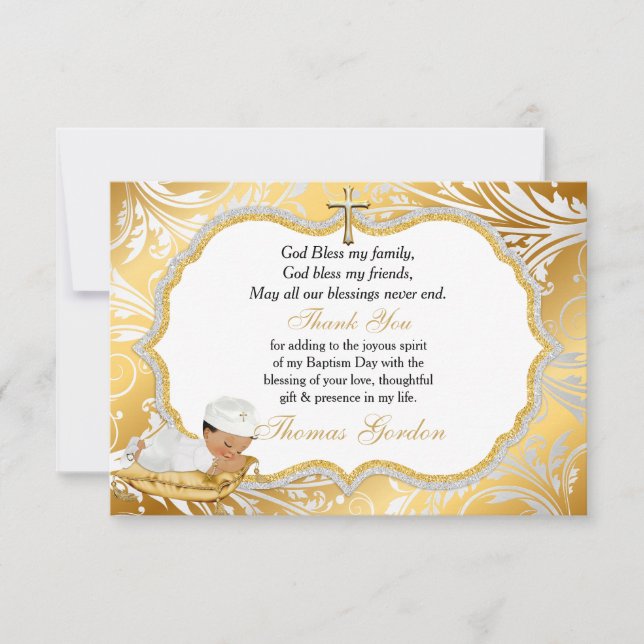 Ethnic Baby Boy Baptism Gold Cross Merci (Devant)