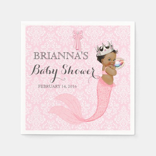 Ethnic Baby Girl Mermaid Princess Crown Damask Disposable Napkin