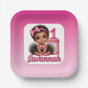 Ethnic Baby Girl Pink & Black Tutu 1st Birthday Paper Plate