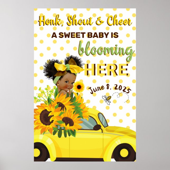 Ethnic Baby Girl | Yellow Sunflower Baby Shower Poster (Front)