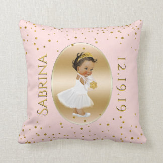 Ethnic Baby Princess Ballerina Nursery Pink Gold Throw Pillow