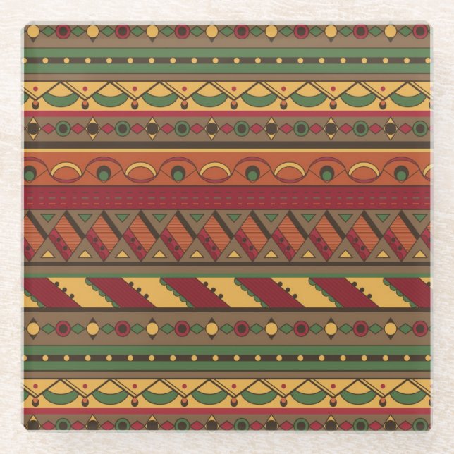 Ethnic background glass coaster (Front)