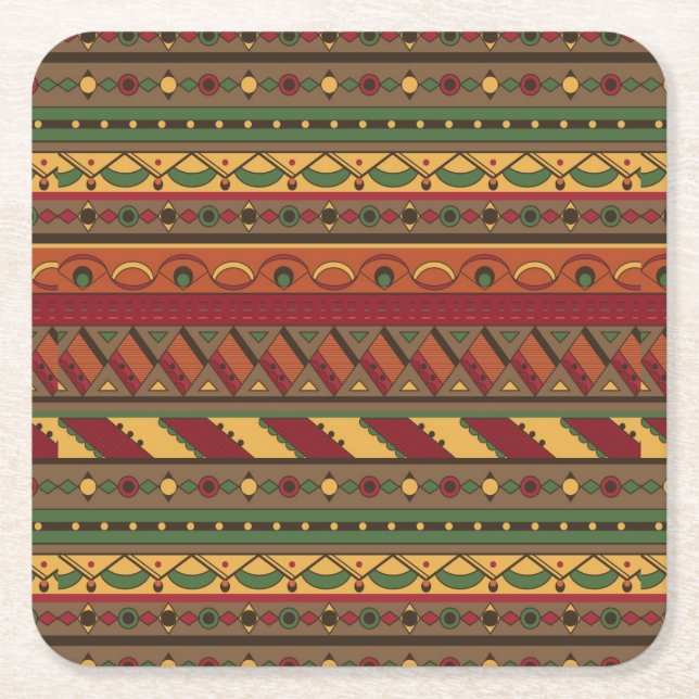 Ethnic background square paper coaster (Front)