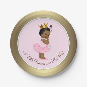 Ethnic Ballerina Princess Pink Gold Baby Shower Paper Plate