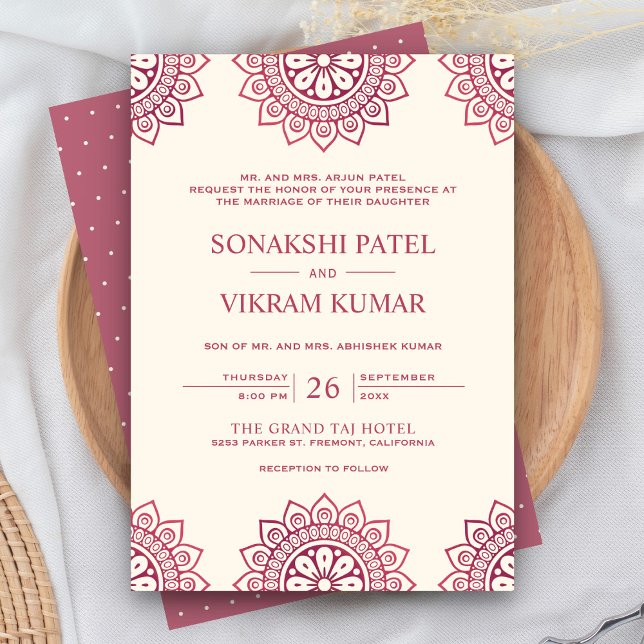 Ethnic Beige and Pink Mandala Indian Wedding Invitation (Creator Uploaded)