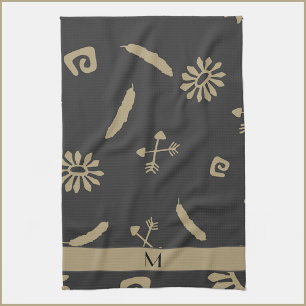 Ethnic Black and Beige Native Print Kitchen Towel