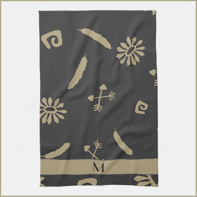 Ethnic Black and Beige Native Print Kitchen Towel (Creator Uploaded)