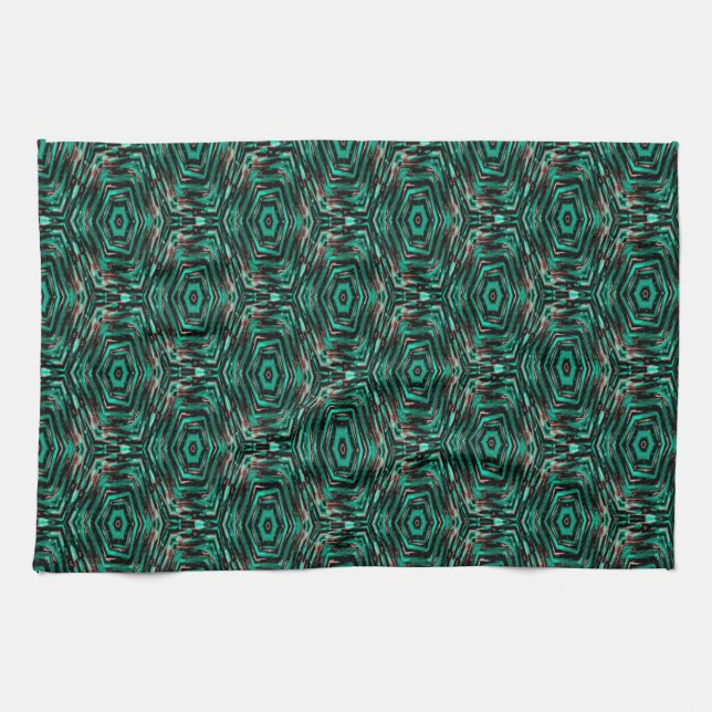 Ethnic, black and turquoise . kitchen towel (Horizontal)