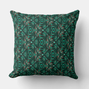 Ethnic, black and turquoise . throw pillow