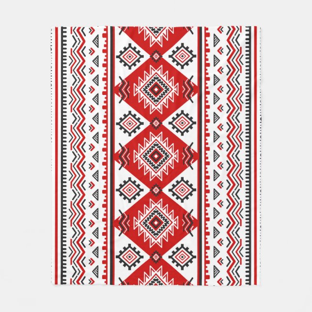 Ethnic black white red, Ukrainian motifs. Fleece Blanket (Front)