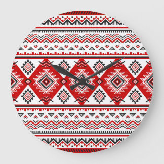 Ethnic black white red, Ukrainian motifs. Large Clock