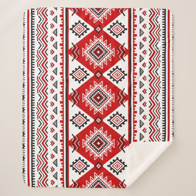 Ethnic black white red, Ukrainian motifs. Sherpa Blanket (Front)