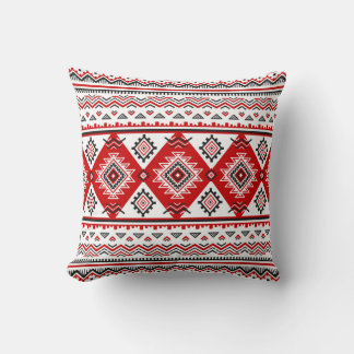 Ethnic black white red, Ukrainian motifs. Throw Pillow
