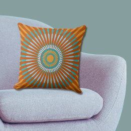 Ethnic Blue and Orange Centred Star Flower Throw Pillow