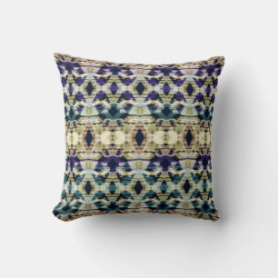 Ethnic blue, beige ikat  throw pillow
