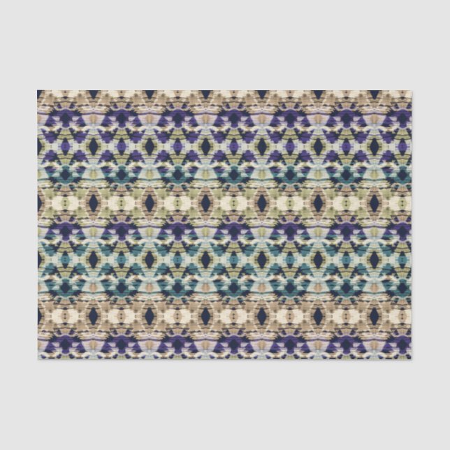 Ethnic blue, beige ikat  tissue paper (Front)