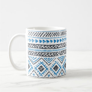 Ethnic blue, white seamless background. coffee mug