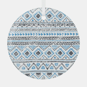 Ethnic blue, white seamless background. glass ornament