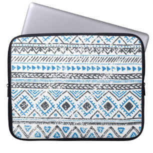 Ethnic blue, white seamless background. laptop sleeve