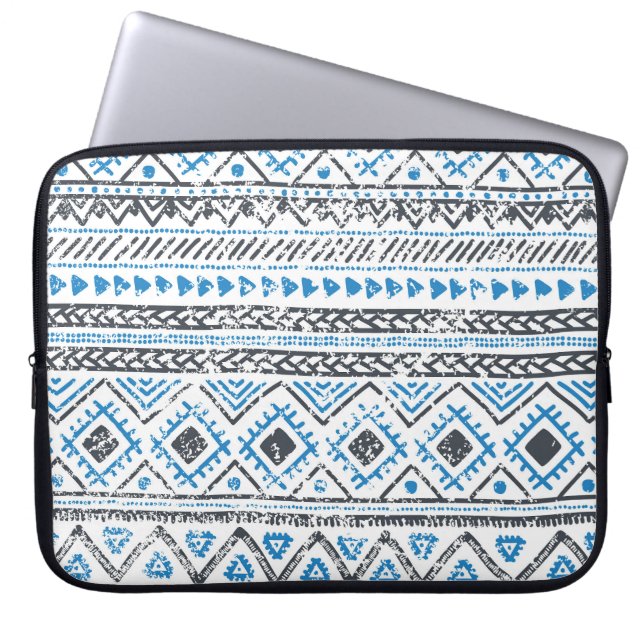 Ethnic blue, white seamless background. laptop sleeve (Front)