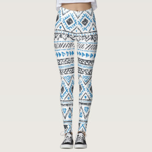 Ethnic blue, white seamless background. leggings