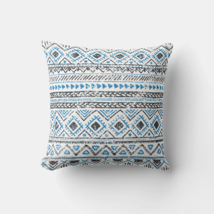 Ethnic blue, white seamless background. throw pillow