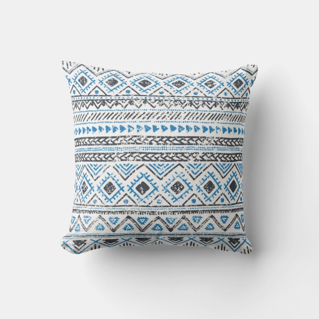 Ethnic blue, white seamless background. throw pillow (Front)
