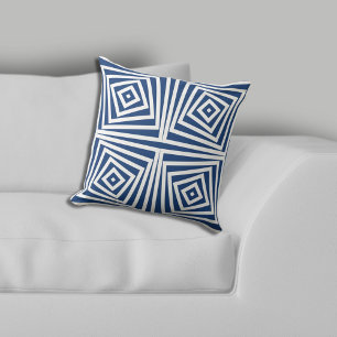 Ethnic Blue & White Tiled Box Spiral Pattern Throw Pillow