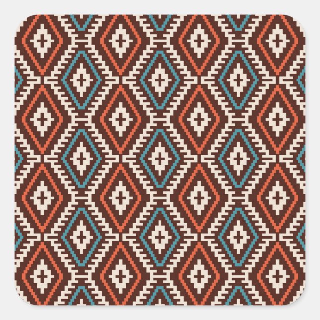 Ethnic Bohemian Fashionable Seamless Ornament Square Sticker (Front)