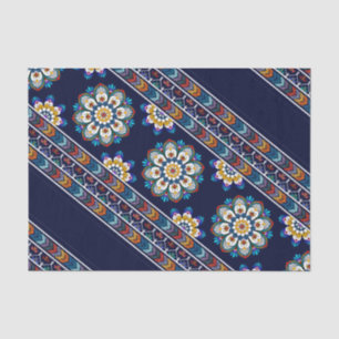 Ethnic Bohemian Flower Chevron Navy Decoupage Tissue Paper