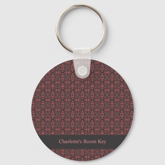 Ethnic Boho Antique Pattern Brown Pink Red Keychain (Front)