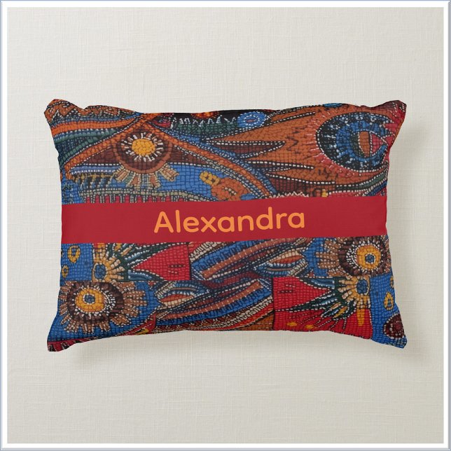 Ethnic Boho Colorful Pattern Red Blue & Gold Accent Pillow (Creator Uploaded)