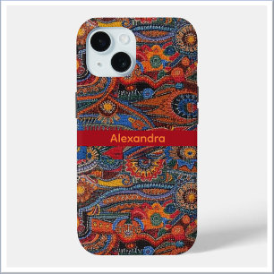 Ethnic Boho Colorful Pattern Red Blue & Gold iPhone 15 Case